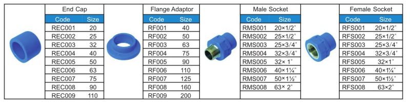 Blue Nipple/Female Thread Socket PPR Pipe Fitting for Water