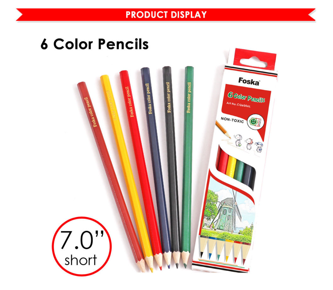 7.0'' 6 Colors Wooden Hexagonal Color Pencil