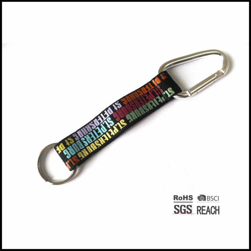 Promotional Carabiner Black Nylon Keychain Short Strap with Screen Printing