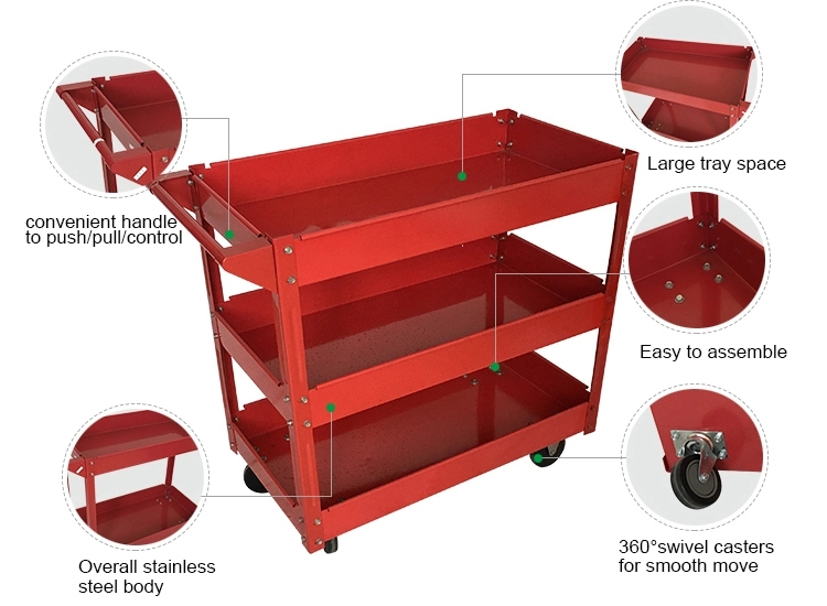 Uni-Silent 300kgs 3 Tier Heavy Duty Platform Hand Trolley Service Cart