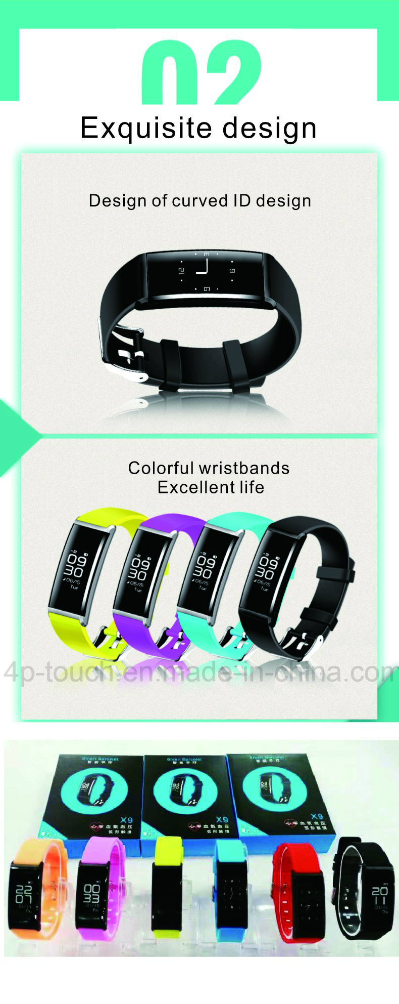Fashionable Bluetooth Smart Bracelet with Heart Rate/Blood Pressure X9