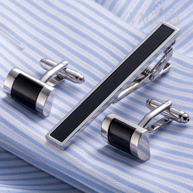 VAGULA Onyx 3PCS Set of Tie Pin Cufflinks 19