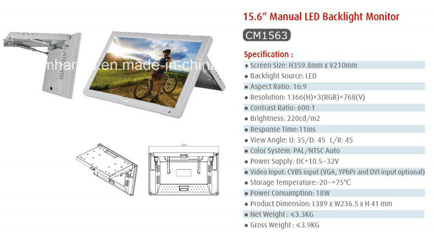 15.6 Inches Manual LCD Display Car Bus Monitor