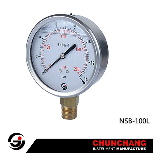 Stainless Steel Crimped Case Brass Connection Pressure Gauge