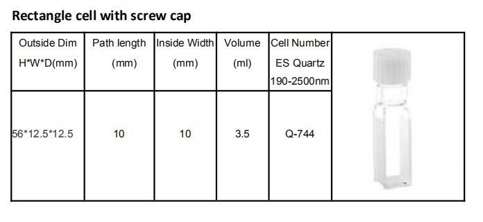 Rectangle Optical Quartz Cell Cuvette with Screw Cap