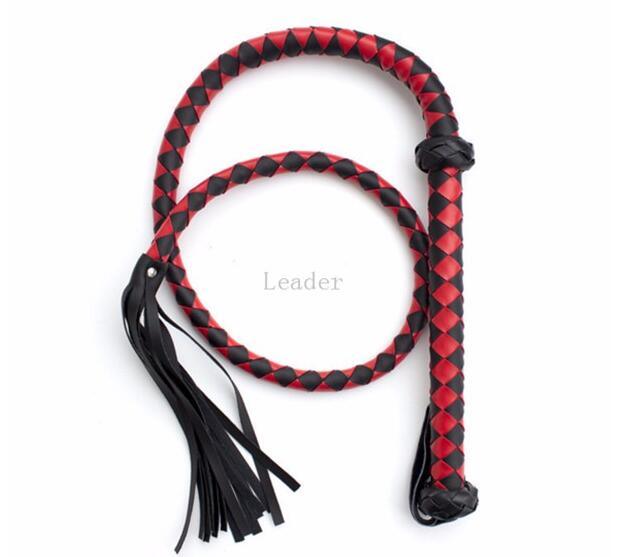 Hot Sell Flirting Sex Products for Couple, Adult Games Toys Long Red/Black Bondage Leather Spanking Ass Whip