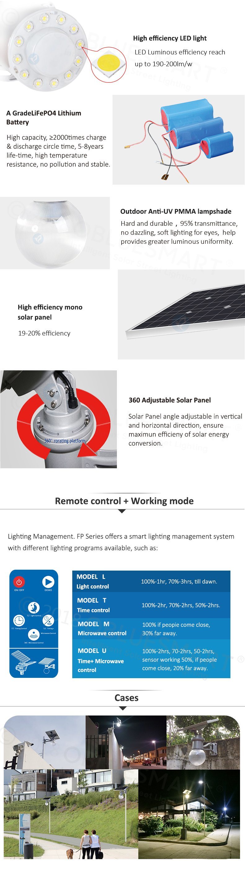 Bluesmart IP65 LED Gerden Solar Street Light with High Power