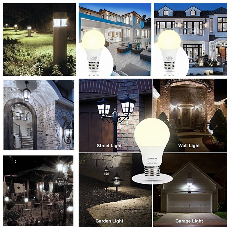 6W E26 Daylight 5000K LED Dawn to Dusk Sensor Light Bulb (Auto on/off) for Garage Hallway Garden Yard