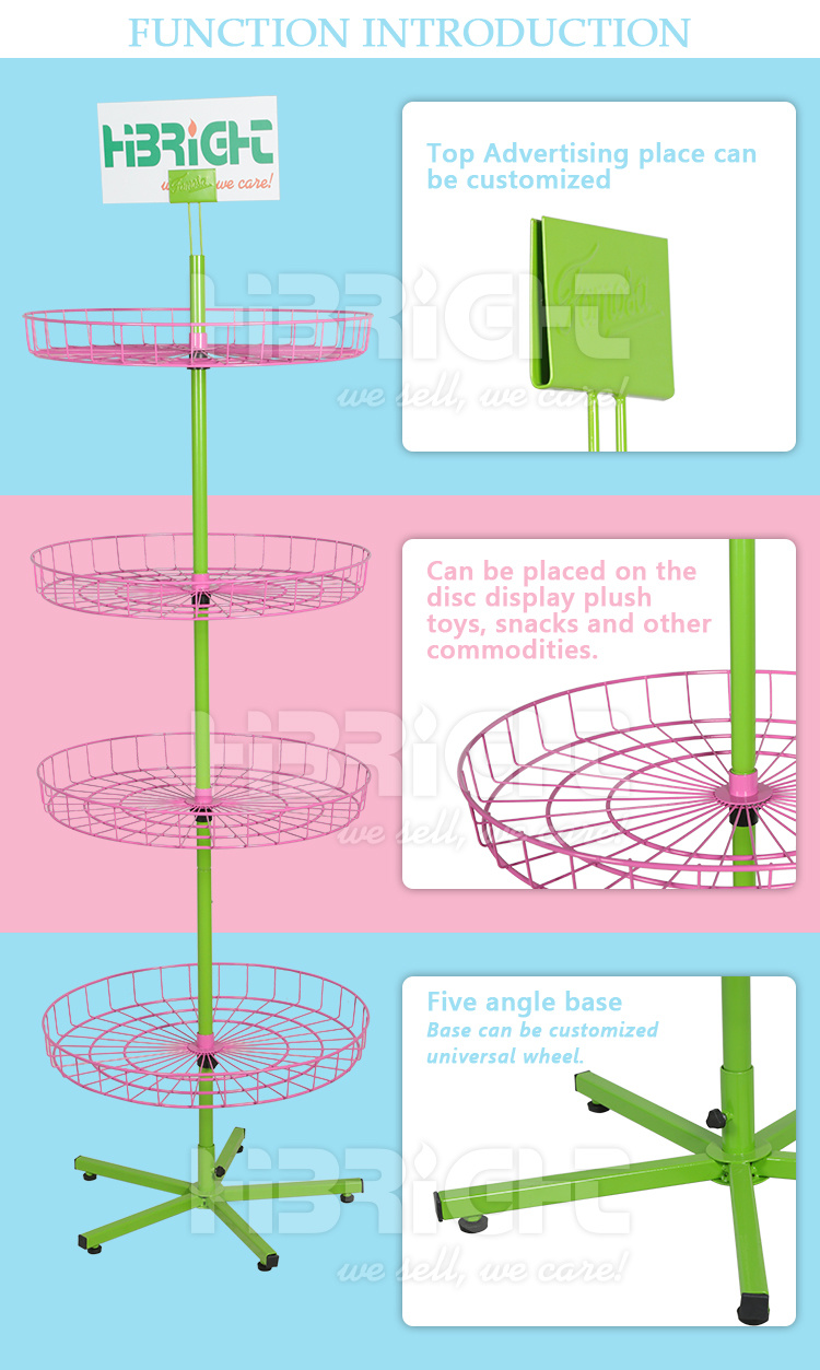 Rototating Wire Spinner Display Stand with Wheeled Base