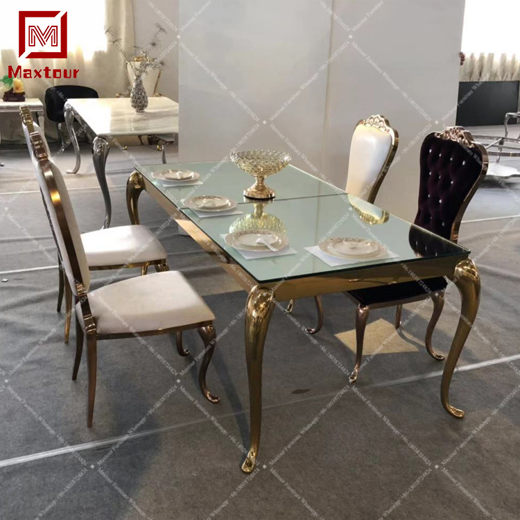 Luxury Mirror Glass Top Dining Table Stainless Steel