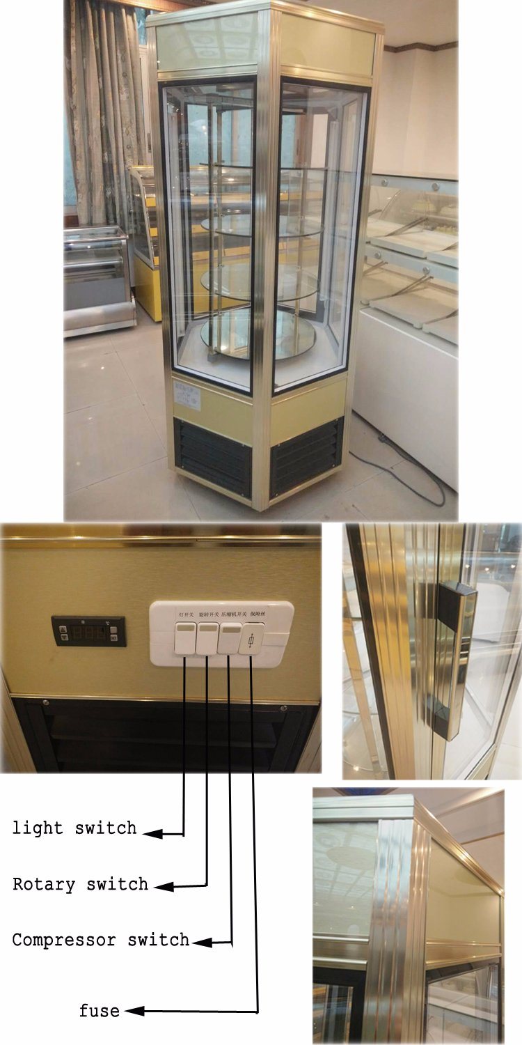 Aluminum Alloy Glass Door Cake Cabinet Showcase with Rotating for Cake Shop