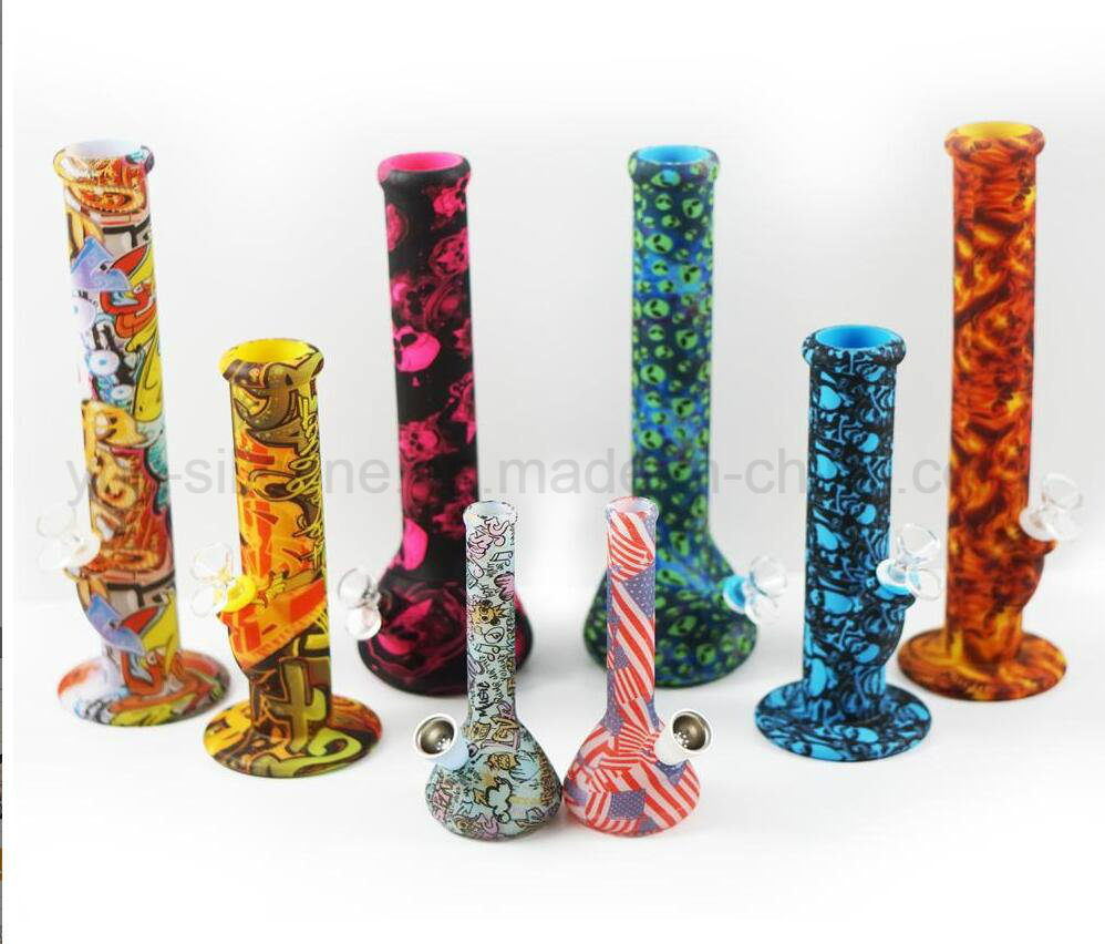 Stock Wholesales 7.5'' Beaker Printing Smoking Water Pipe Colors Glass Smoking Pipe