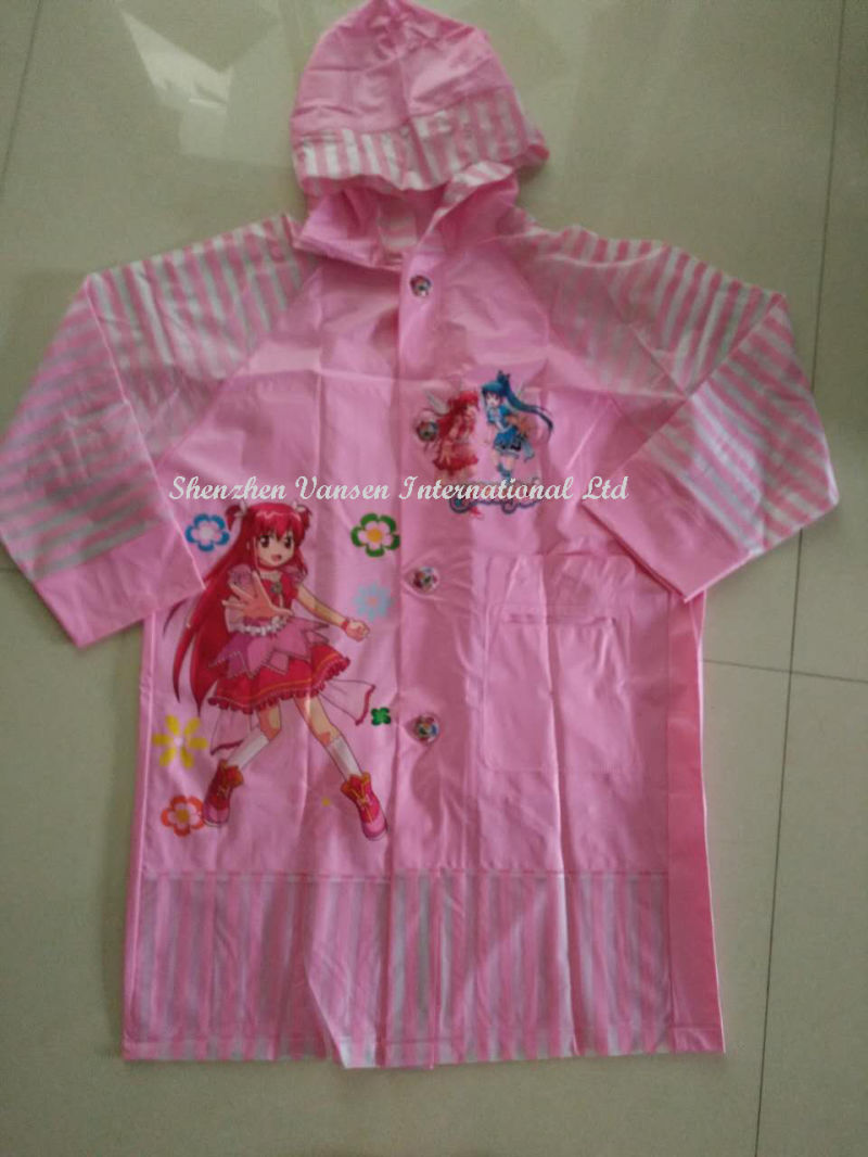 Stylish PVC Raincoat for Children with Cartoon Printing