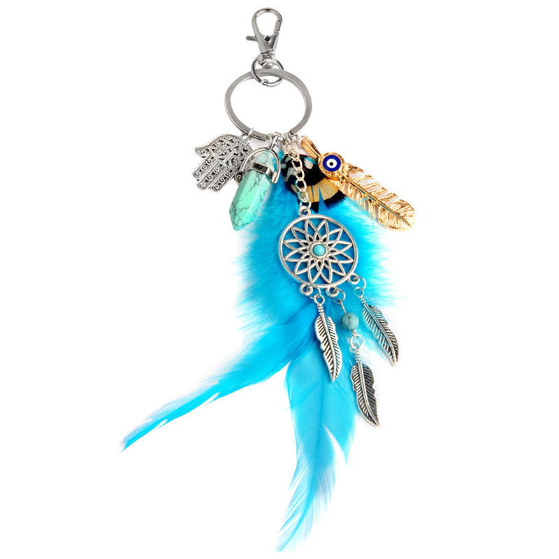 Boho Fashion Jewelry Custom Leaf Dreamcatcher Feather Metal Keychain