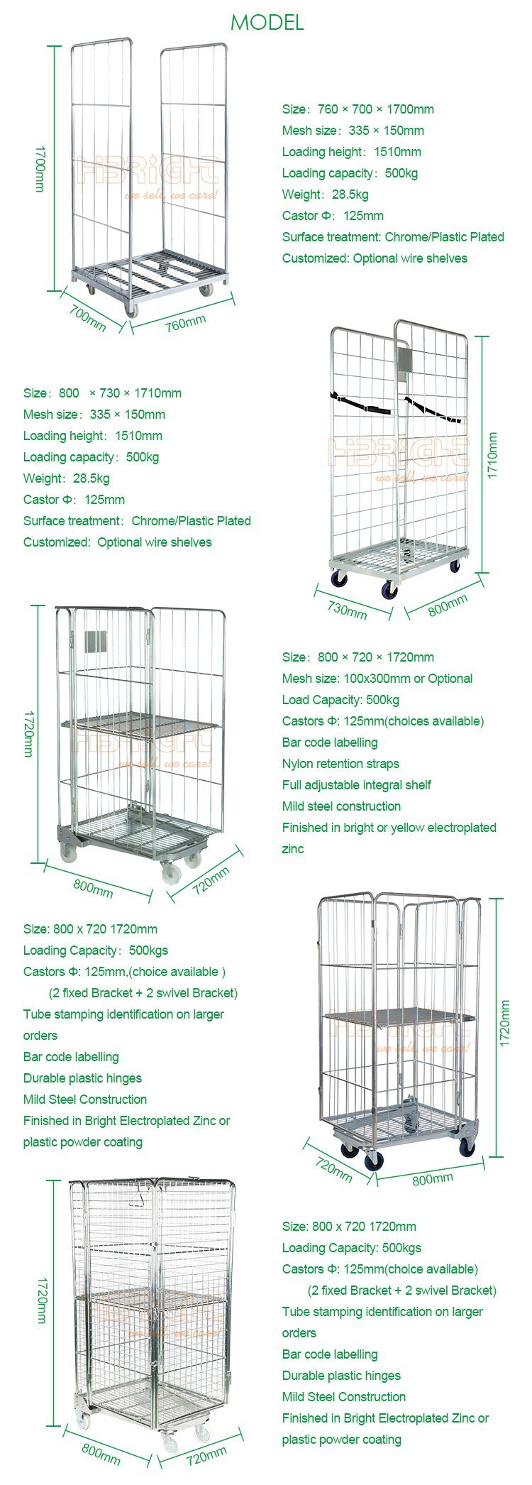 Warehouse Storage Metal Roll Cage with 500kg Loading