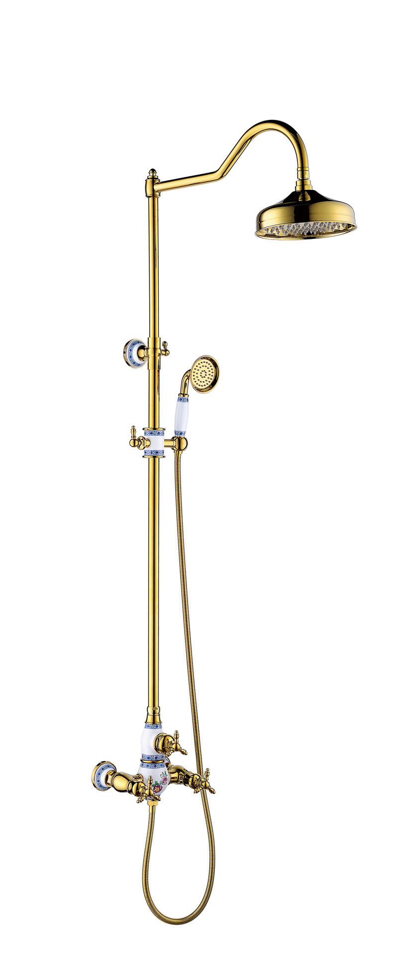 New Design Ceramic Double Handle Zf-603 Antique Brass Rain Shower Set