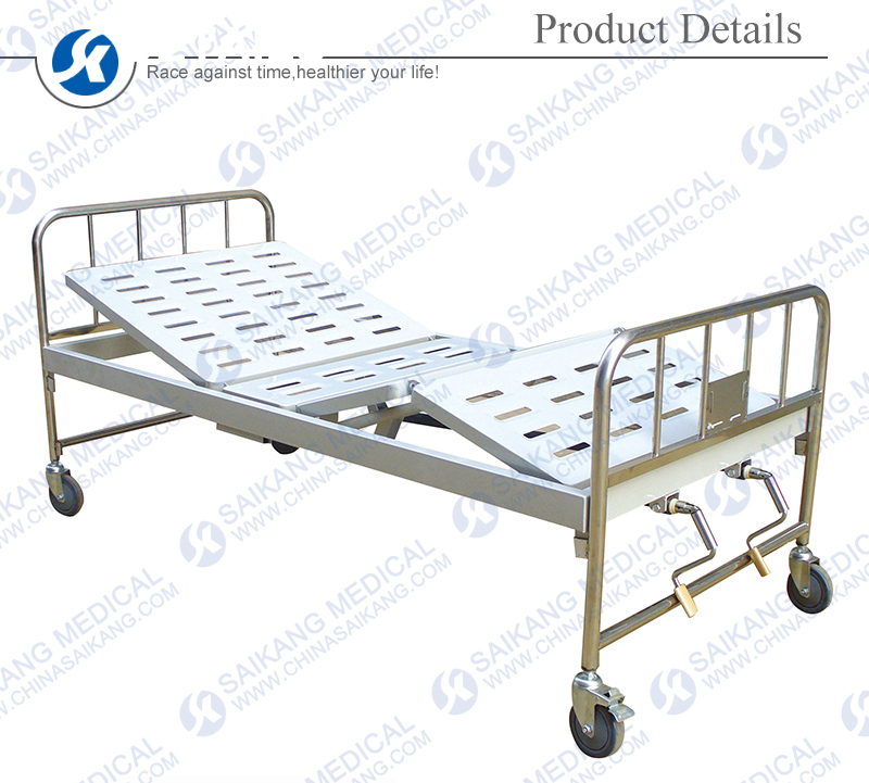 Manual Hospital Adjustable Patient Bed with Stainless Steel Siderails