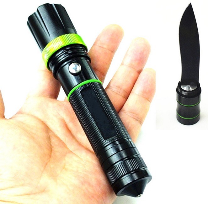 Multifunction Rechargeable Focus Adjustable LED Torch with Knife Glass Breaker Hammer Zoomable Tactical Flashlight