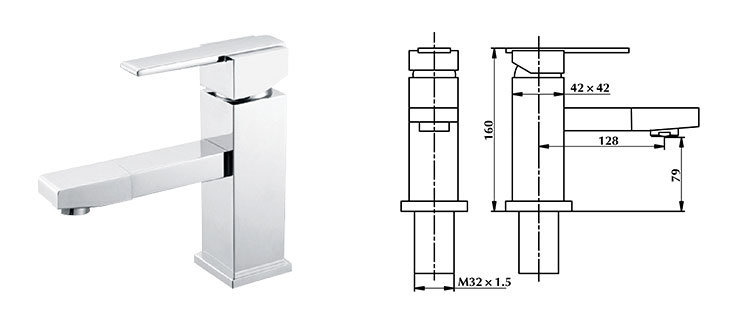 Long Water Outlet Wash Basin Faucet Mirror Chrome Plated 030