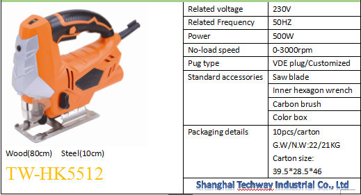 New Arrival Techway 230V-50Hz 500W 500-3000r/Min Variable Speed Jig Saw Wood Saw