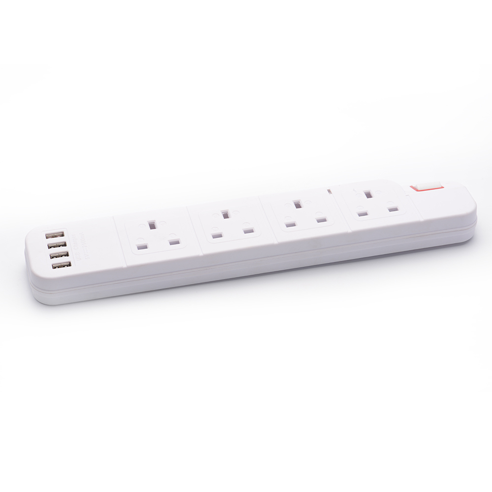 Functional 4 Way BS Electric Extension Board Power Strip with 4 USB and Child Protect