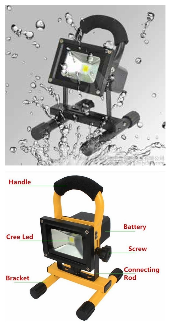 10W/20W/30W/50W/80W/100W IP65 Portable LED Rechargeable Floodlight for Camping