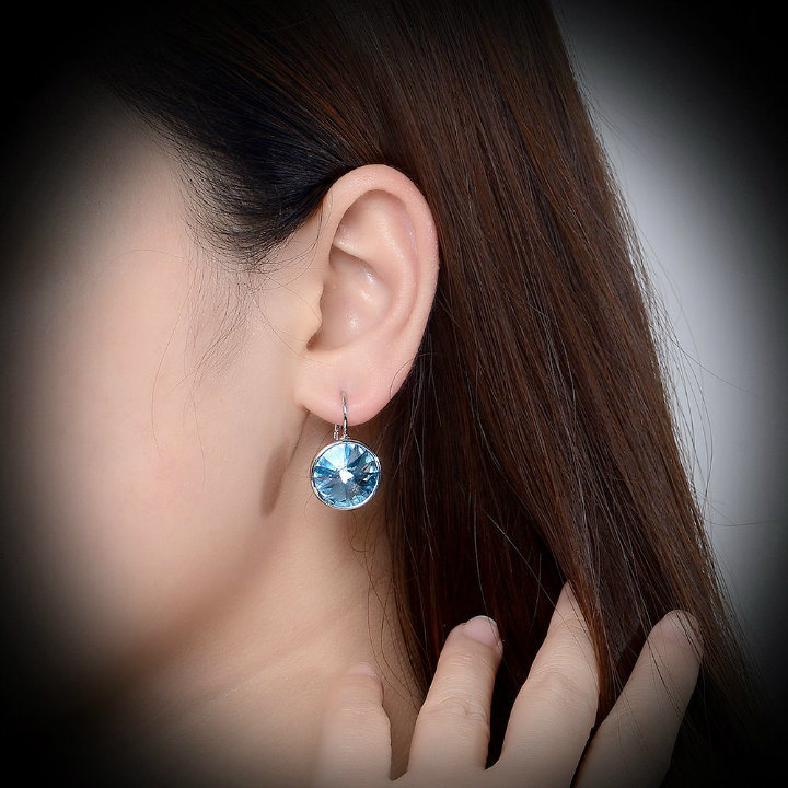 Latest Gold Blue Stone Crystal Jewellery Stud Woman Earring