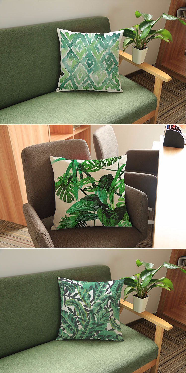 Fashion Cotton Linen Tropical Plant Leaf Decorative Throw Pillow Cushion