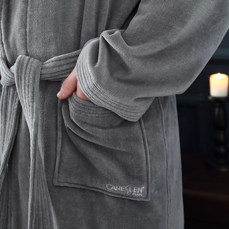 Shawl Collar 100% Cotton Velvet Hotel Bathrobe with Embroidery Logo