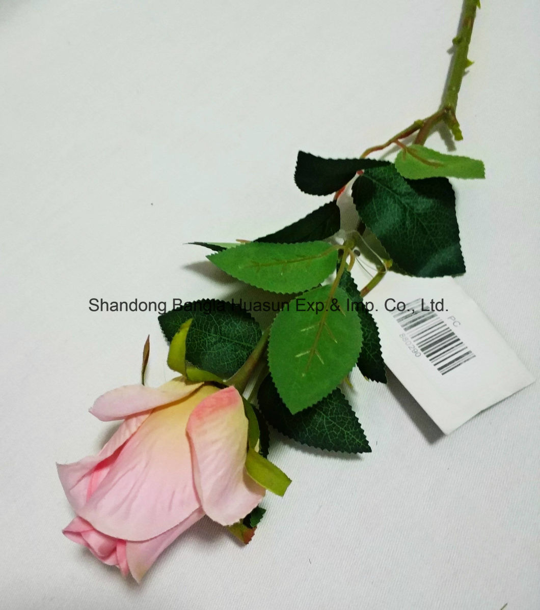 Artificil Plastic Silk Flower Single Rose with One Small Bud for Home Decoration