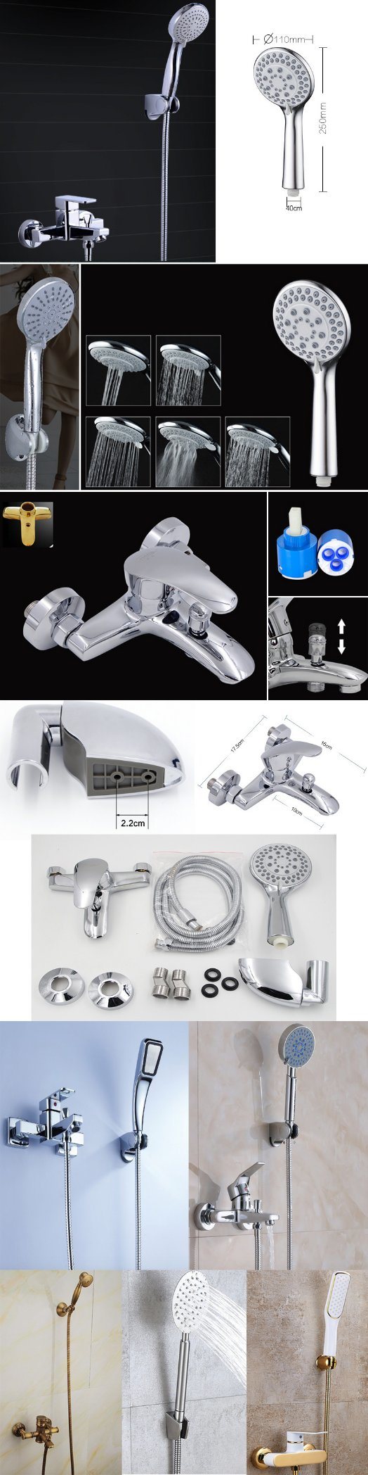 Sanitary Wares Wall Mount Bracket Simple Bathroom Faucet Brass Shower Set with Stainless Steel Hose