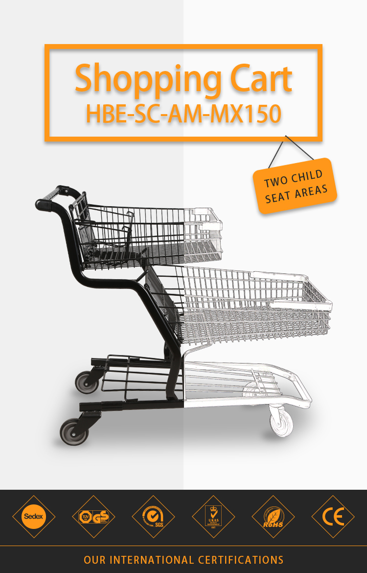 150L Double Baskets Metallic 2 Tier Shopping Trolley Cart