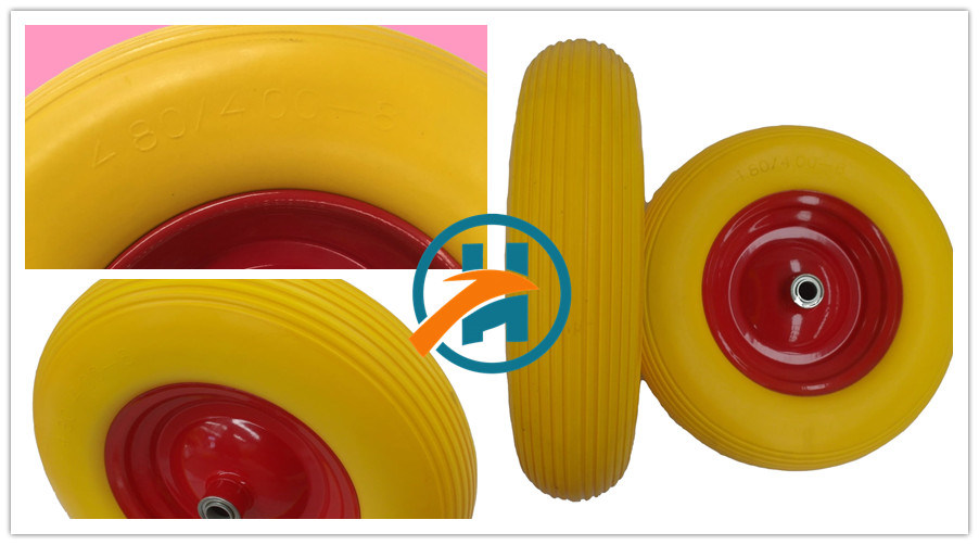 Colour PU Wheel with Steel /Plastic Rim (16*4.00-8)