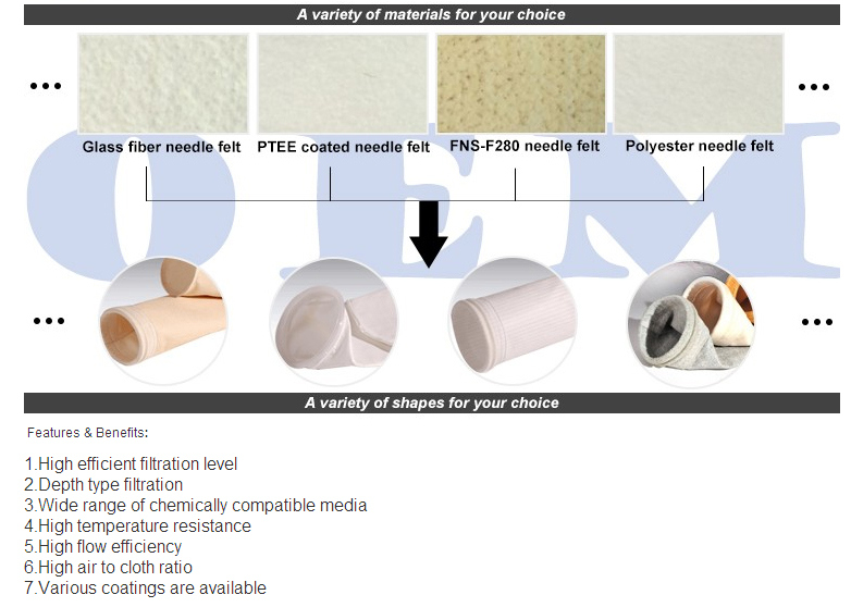 Coated PTFE Polyester Needle Felt Dust Filter Bag