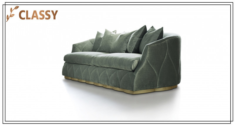 Green Flannel with Golden Stainless Steel Base Luxurious Sofa