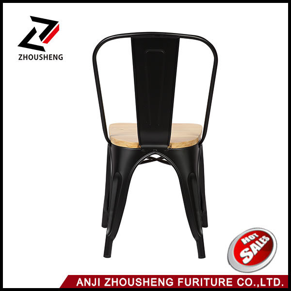 2016 New Adeco Metal Stackable Industrial Chic Dining Bistro Cafe Side Chairs with Wood Seat