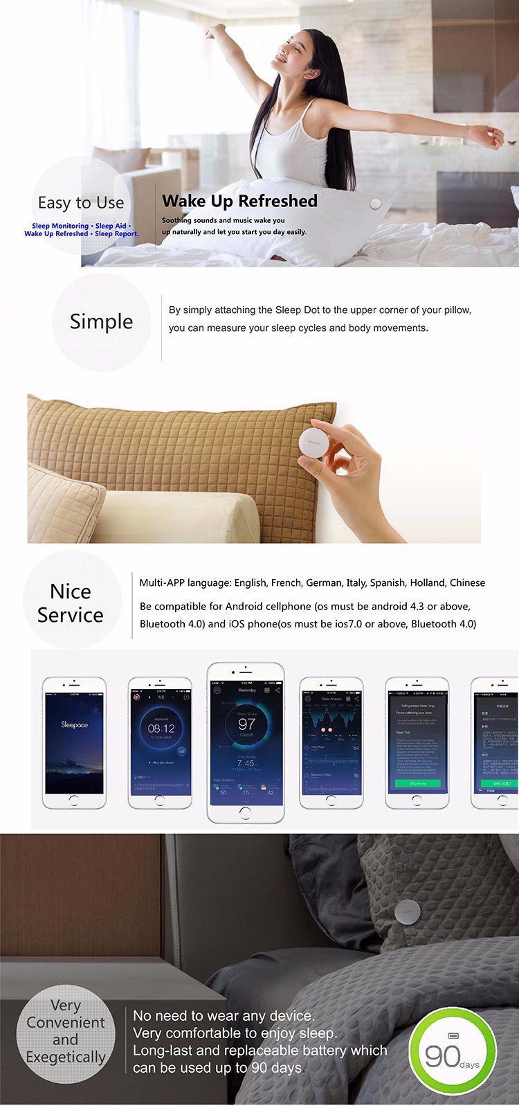 Better Sleep Smart Sleep Monitor Sleep Assistant Sleepace Button