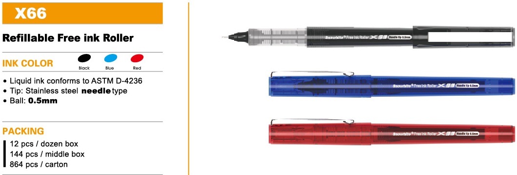 Customized Logo Plastic Roller Pen X66 with Refillable Business Gift