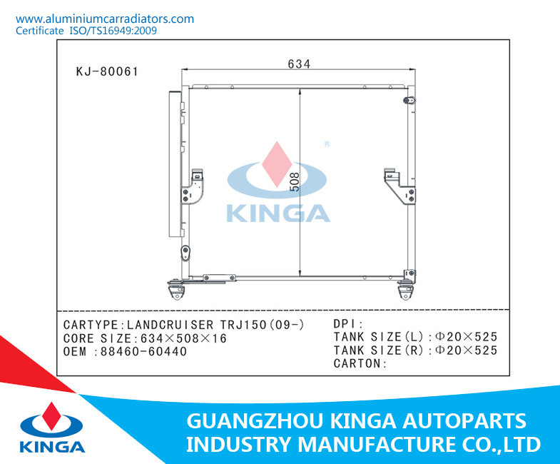 Condenser for Landcruiser for Toyota Trj150 (09-) with OEM 88460-60440