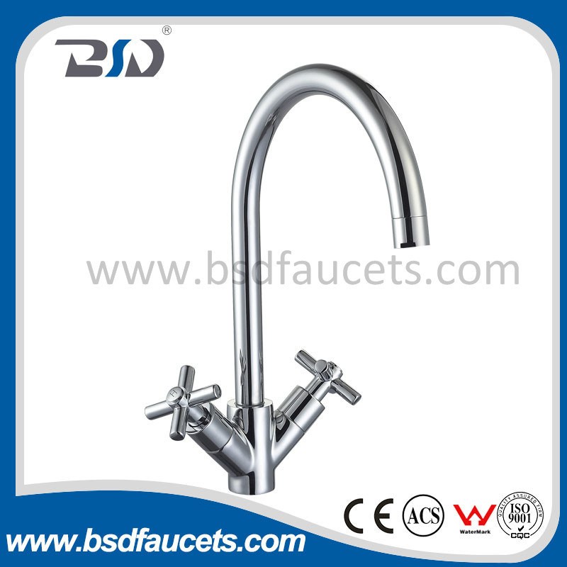 Double Handle High Neck Brass Chrome Kitchen Faucet Sink Mixer