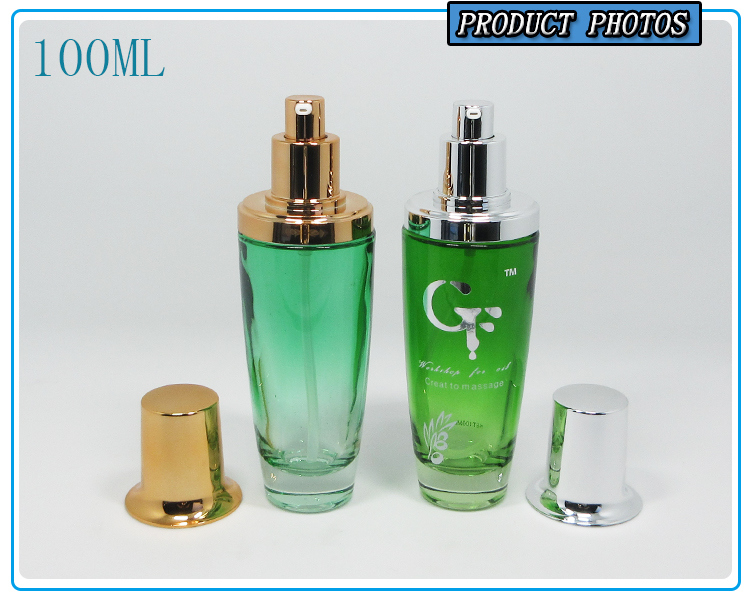 100ml Green Color Spraying Cosmetic Glass Lotion Pump Bottle