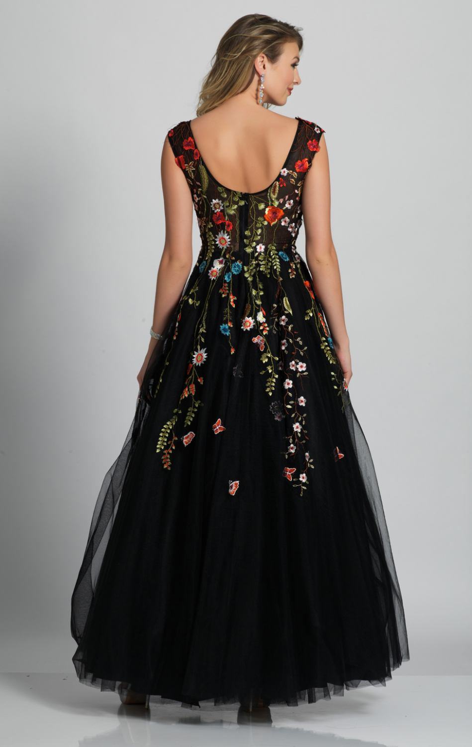 Sleeveless Black Floral Ball Gowns Colorful Long Prom Evening Dresses Z7007