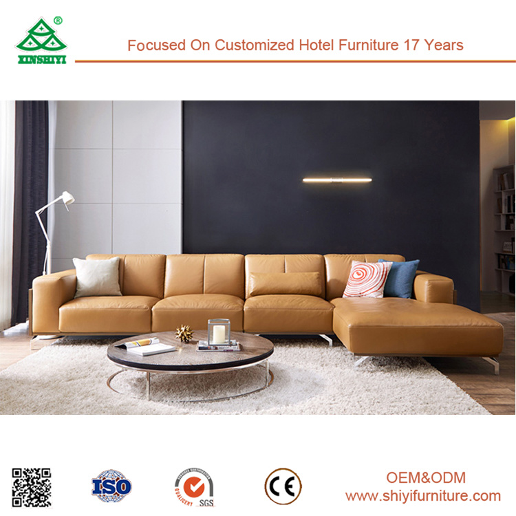 Leather Wooden Sofa Hotel Lobby Furniture Golden Quality Modern Leather Sofa for Sale Living Room Furniture