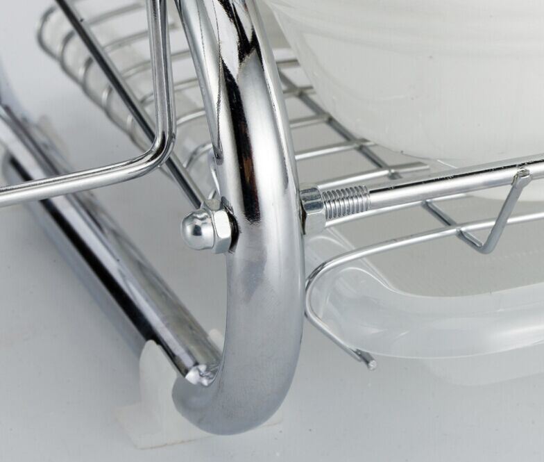 Chrome Metal Dish Drainer Drying Rack with Cutting Board Holder