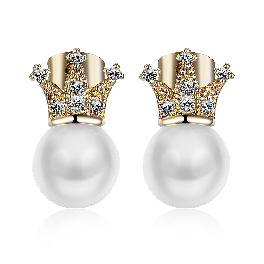 Newest Design Crown Gold Plated Imitation Pearl Earring