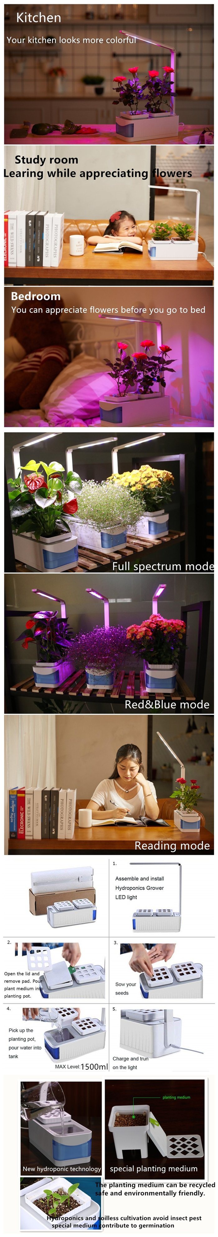 Full Spectrum LED Table Grow Light for Room