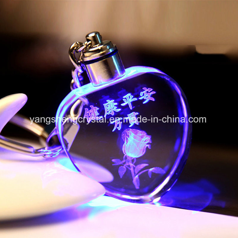 Wholesale Personalized LED 3D Laser Engraved Crystal Heart-Shaped Keychain