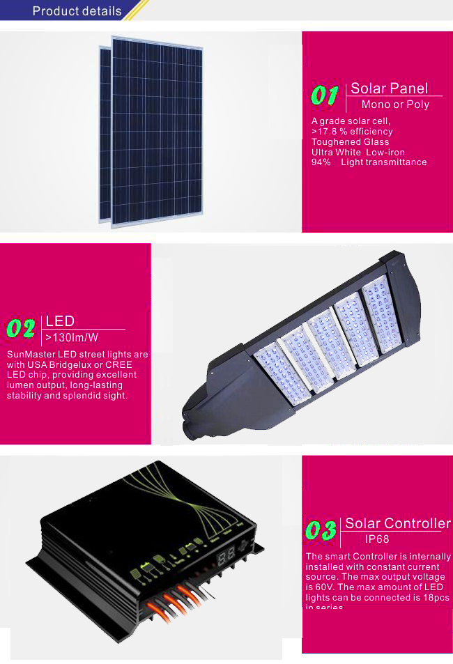 Hot Sale Highway Use 30W Solar Street Lighting System 5 Years Warranty Solar LED Street Light 3mm Thickness Pole