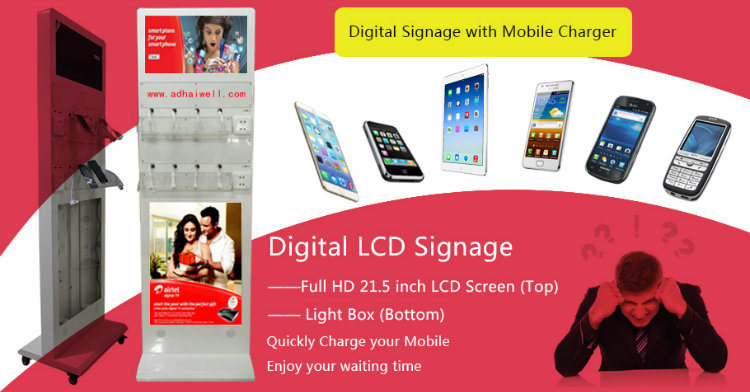 Digital LCD Signage 9 Secure Lockers Fast Free Recharger Mobile Phone Charging Kiosk