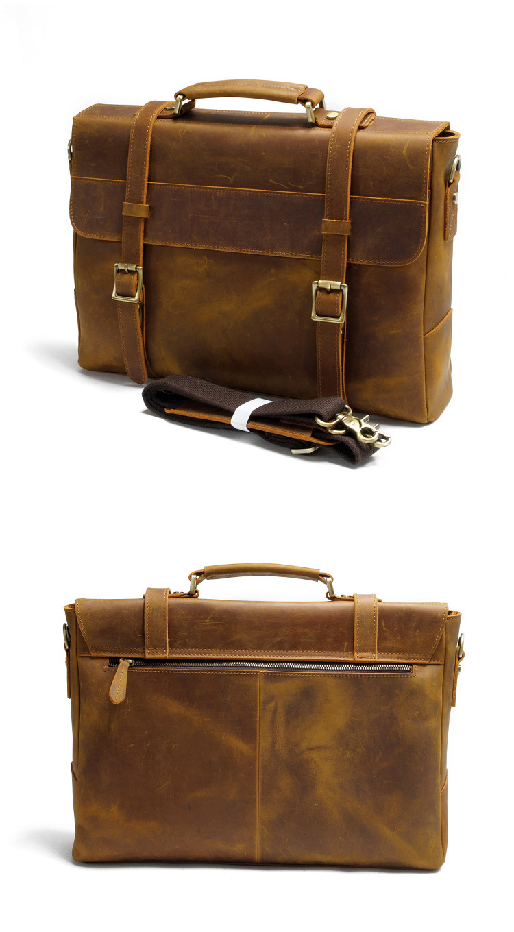 Vintage Brown Men Leather Messenger Laptop Bag Leather Briefcase